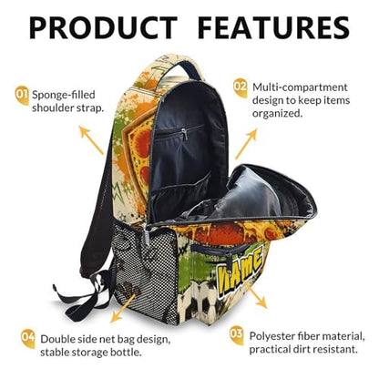 Custom Backpack for Kids Boys Personalized Soccer Bookbag for School Travel Hiking, Funny Pizza Backpacks Lightweight Casual Bag for Student - color: Red