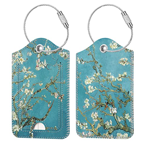 Fintie Luggage Tags, Privacy Cover ID Label with Stainless Steel Loop and Address Card for Travel Bag Suitcase - Blossom (2 Piece) - color: Blossom