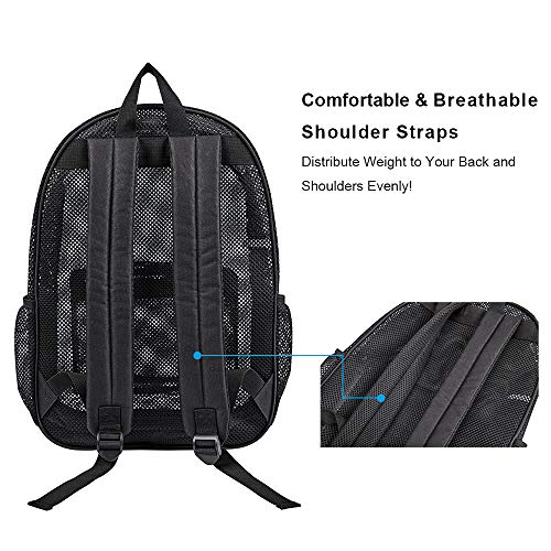 COVAX Heavy Duty Mesh Backpack, See Through College Backpack with Padded Shoulder Straps for Swimming, Outdoor Sports - color: Black