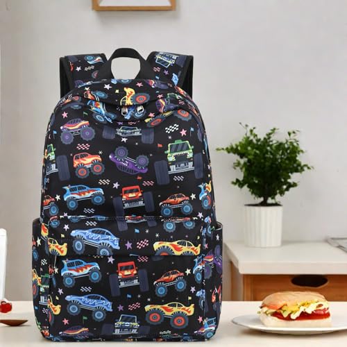 LEDAOU Kids Backpack for Boys Girls Preschool Kindergarten Elementary School Bookbag Toddler School Bag with Chest Strap - color: Colorful Big Car