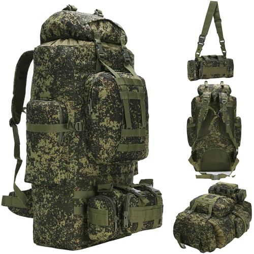 100L Camping Hiking Backpack,Molle military Tactical rucksack backpack,Waterproof Lightweight Hiking Backpack - color: Pixel Tie-dye