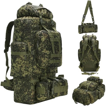 100L Camping Hiking Backpack,Molle military Tactical rucksack backpack,Waterproof Lightweight Hiking Backpack - color: Pixel Tie-dye