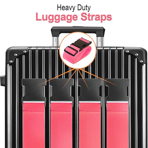 Luggage Straps for Suitcases TSA Approved Travel Belt 4 Pack by Chelmon (Rose Red) - color: Rose Red