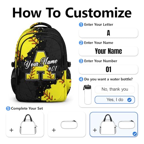 COZYAURA Softball Backpack for Girls - Custom Initial Sports Bookbag, 17 Inch Water Resistant School Bag | Kids Backpack for Toddler Teens, Preschool, Elementary & Middle School - color: Yellow