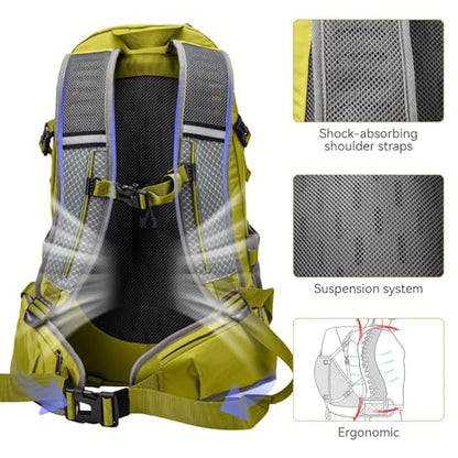 Hiking Backpack 40L, Waterproof Hiking Backpack with Rain Cover, Large Camping Bag Outdoor Sport Travel Daypack | Rain Cover - color: Green