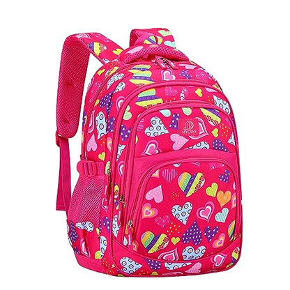 MYGOO Girls School Backpack Grove Heart Magenta Bookbag for Elementary Middle School Ages 5-12, 17 inch Large Capacity 24L Kids Student Travel Bags - color: Grove Heart Magenta