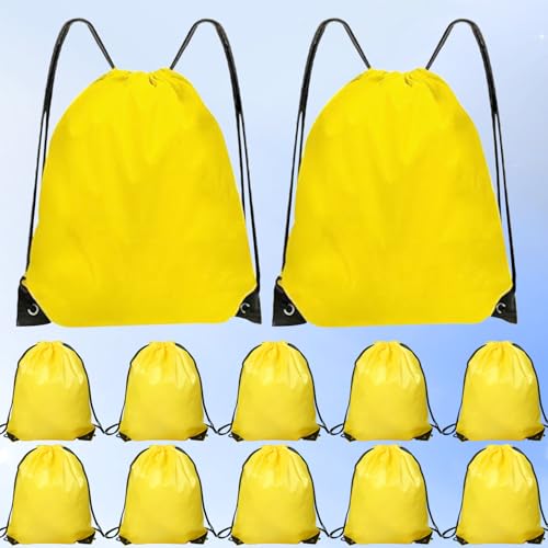 Drawstring Backpack 12PCS Bulk String Backpack Drawstring Bags Sport Gym Cinch Bag Nylon String Bag for Women Men (Yellow 12PCS) - color: Yellow 12pcs