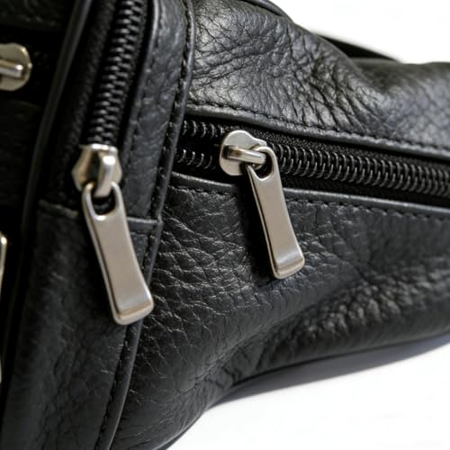 Leather Fanny Pack Travel Waist Bag 7 Pockets Waist Pack.Suitable for Outdoor Mountaineering Travel Camping Cycling Running etc FANNING511 Fanny pack (Black) - color: black