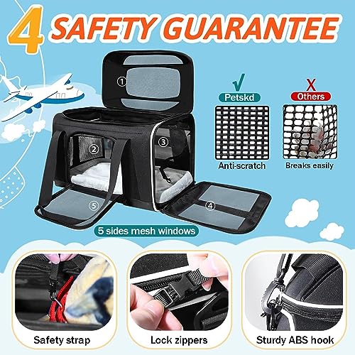 Petskd Top-Expandable Pet Carrier 17x12x8.5 Inches JetBlue Allegiant Spirit Airline Approved, Soft-Sided Carrier for Small Cats and Dogs with Locking Safety Zippers and Anti-Scratch Mesh(Black) - color: Black, size: 17.0"L x 12.0"W x 8.5"H