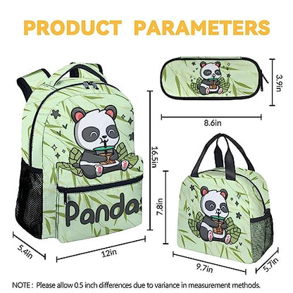 Panda Backpack with Lunch Box And Pencil Case, 16 Inch Panda Theme Bookbag with Adjustable Straps, Durable, Lightweight, Large Capacity, School Backpack for Girls Women - color: Panda1-2