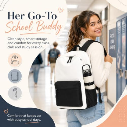 LOIDOU Girls Backpack for Kids Cute School Bookbag - color: Black White-, size: L-17"