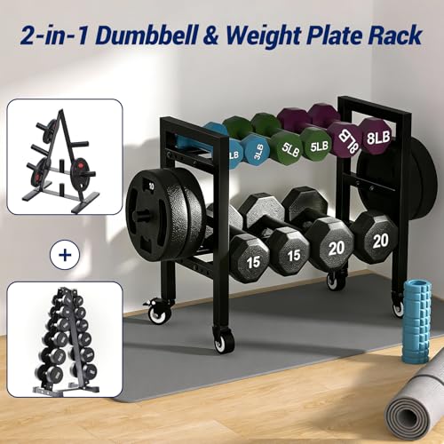 Dumbbell Rack Stand Only 2-Tier 20 IN Length Adjustable Small Weight Rack For Home Gym Dumbbells Kettlebell,350LB Capacity Heavy-Duty Compact Dumbbell Holder
