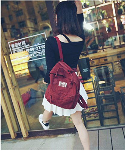 LuckyZ Womens Casual Style Lightweight Canvas Backpack Travel Daypack Small Handbag Purse, Wine Red - color: Wine Red