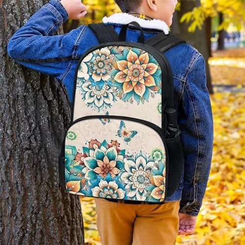 Talayituse Boho Mandala Butterfly Print Backpack for Kids Girls, Large Capacity School Backpack Bookbag Lightweight Casual Daypack with Adjustable Shoulder Strap for Travel Hiking School - color: Boho Mandala Butterfly
