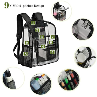 Clear Backpacks for School Large Clear Bookbag with Multi-Pockets PVC Transparent Backpack for College,Work,Light Purple - color: Light Purple-1pack