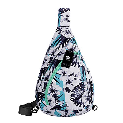HUA ANGEL Crossbody Sling Bag for Men & Women Lightweight Waterproof Chest Shoulder Bag for Travel Hiking & Everyday Use - color: Black White Flower