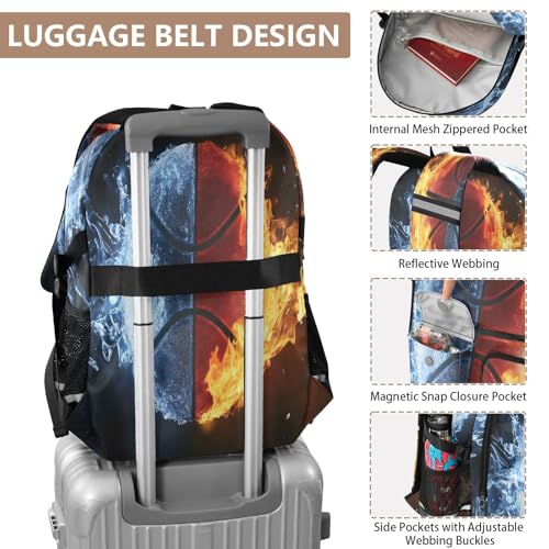 Bolaz Basketball Water and Fire Travel Backpack 14 Inch Laptop Computer Bag Sturdy School Bag College Bookbag
