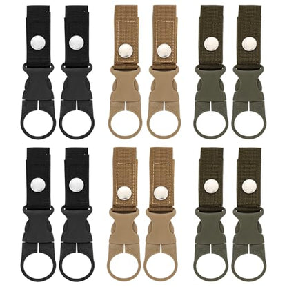 braxan 12 Pcs Water Bottle Belt Holder, Portable Mineral Water Bottle Clip Ring Backpack Clip Strap Buckle For Outdoor Camping/Hiking/Traveling(Black + Khaki + Army Green)