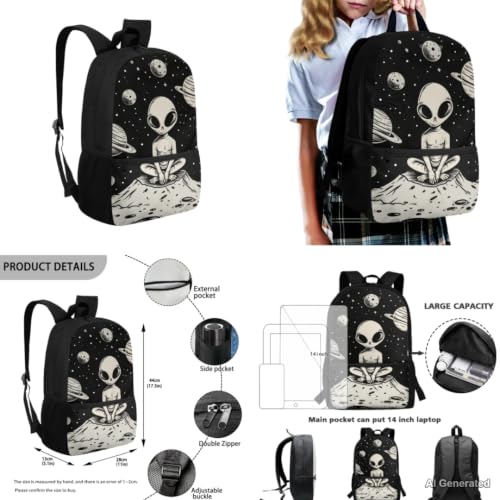 Alien Backpack for Boys 6-8 Kids Backpack for School Boys Bookbag with Lunch Box Water Bottle Holder Pencil Case 4PCS Set Teen Backpacks for Kindergarten Primary School Bag with Handle - color: Alien