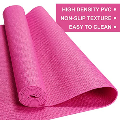 3 mm Thick Yoga Mat Bulk, Non Slip Exercise Workout Fitness Pad for Women Men, Gym Home Yoga Pilates, Easy to Clean, Sturdy PVC - color: Rose Red