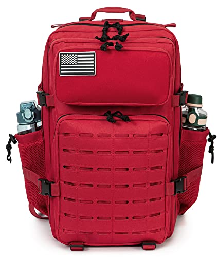 QT&QY 25L/45L Military Tactical Backpack For Men Molle Daypack 3 Day Bug Out Bag Hiking Rucksack With Bottle Holder - color: 45l 2.0 Red