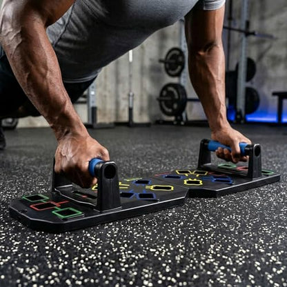 Push Up Board 20-In-1 Workout Equipment With Square Slots, Puzzle-Style Snap Design Pushup Board With Handles, Home Gym Fitness Equipment For Men And Women At Home Workout-Black