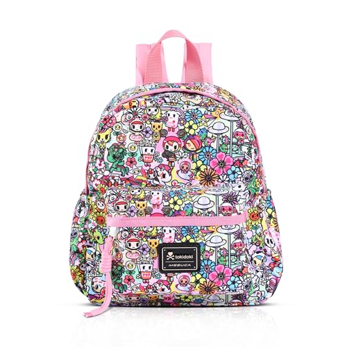 tokidoki Mini Backpack for Women, Cute Small Daypack with Unicorno Cartoon, Lightweight Backpack Purse for Work Shopping Casual - color: Pink Flower World-mini