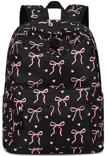 LOIDOU Girls Backpack for Kids Cute School Bookbag - color: Bow Tie Black, size: L-17"
