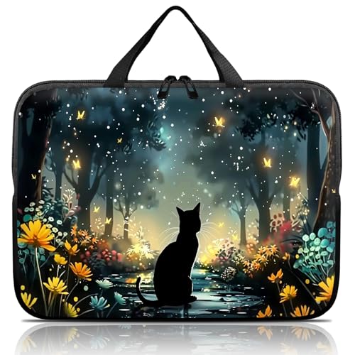 14 15 15.4 15.6 inch Laptop Handle Bag Computer Bag, Pouch Holder Notebook Sleeve Cover Soft Case Compatible for Dell,Lenovo,Toshiba HP, Asus Notebook-Glowing Path Black Cat - color: Glowing Path Black Cat