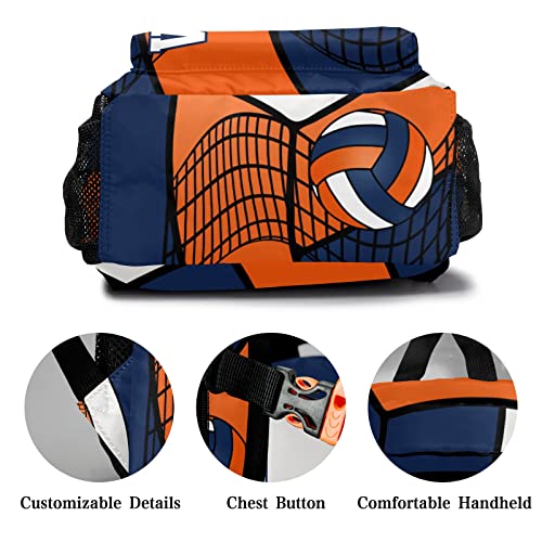 Custom Volleyball Orange Blue White Waterproof Backpack Bookbag with Name for Birthday Holiday Gift - color: Backpack 21