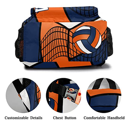 Custom Volleyball Orange Blue White Waterproof Backpack Bookbag with Name for Birthday Holiday Gift - color: Backpack 21