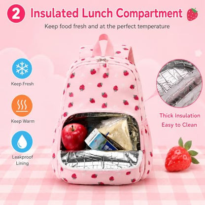 BTOOP Kids Backpack, Girls Backpack 4-6-Preschool Kindergarten School Bookbag with Insulated Lunch Compartment & Chest Strap, Pink-Strawberry Backpacks - color: Pink-strawberry, size: Age 3-6 (14.5" H Fit Folder)