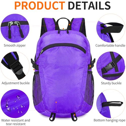 Small Hiking Backpack 15L Travel Lightweight Hiking Packable Daypack Water-Resistant Foldable Backpacks for Women Men Camping (Purple) - color: Purple, size: 15L