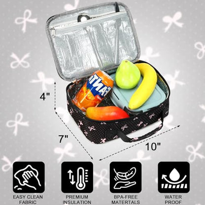 LEDAOU Lunch Box Kids Insulated Lunch Bag Girls Toddler Reusable Lunchbox for School Picnic Hiking (Black-Pink Bow) - color: Black bow tie