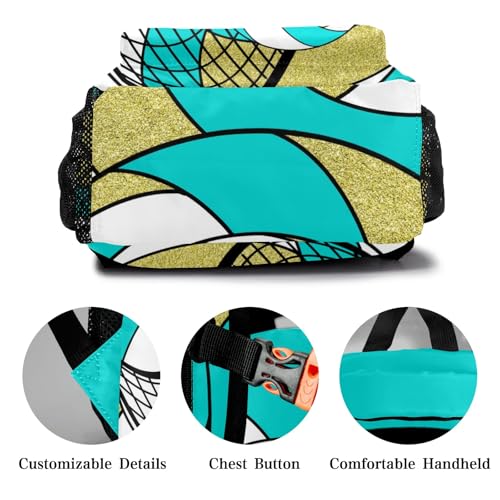 Sport Bag Volleyball Turquoise Gold Laptop Backpack Personalized Casual School Backpack for Women Men Gift - color: Volleyball Turquoise Gold