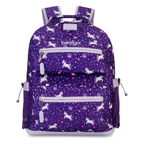 Bentgo Kids Backpack - Lightweight 14” Backpack in Fun Prints for School, Travel, & Daycare, Ideal for Ages 4+, Roomy Interior, Durable & Water-Resistant Fabric, & Loop for Lunch Bag (Unicorn) - color: Unicorn