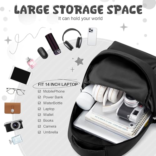 winspansy Small Backpack For School Girls Boys Aesthetic Lightweight Travel Daypack Simple Cute Backpack For Women Men College High School Bookbag Fit 14 Inch Laptop,Black - color: A1-black