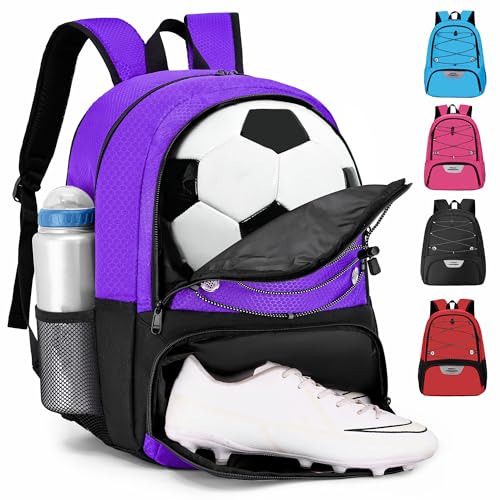 Hsmihair Youth Soccer Bag-Soccer Backpack&Backpack for Football Basketball,with Ball Compartment Separate Cleat Package - color: Purple