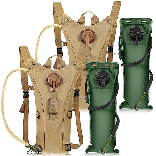 Sanwuta 2 Pcs Hydration Backpack with 3 Liter Water Bladder Tactical Lightweight 17.72 x 7.87 Inch Hydration Pack Backpack Water Backpack Hydration Bag Water Bag for Hiking Running - color: Khaki