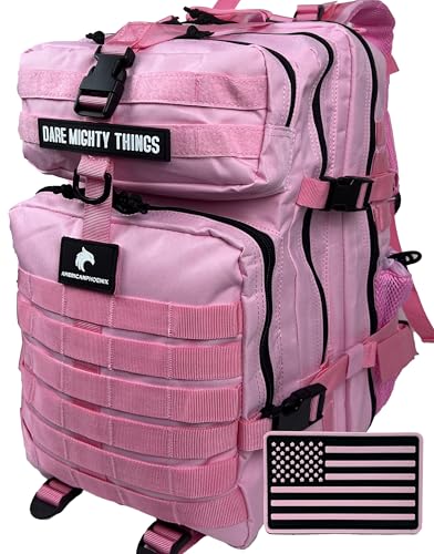 AMERICANPHOENIX 45L Elite Tactical Backpack | 3X Stronger Work & Military Backpack | Water Resistant and Heavy Duty | 3 Day MOLLE Bug Out Bag (Rose Pink) - color: Rose Pink
