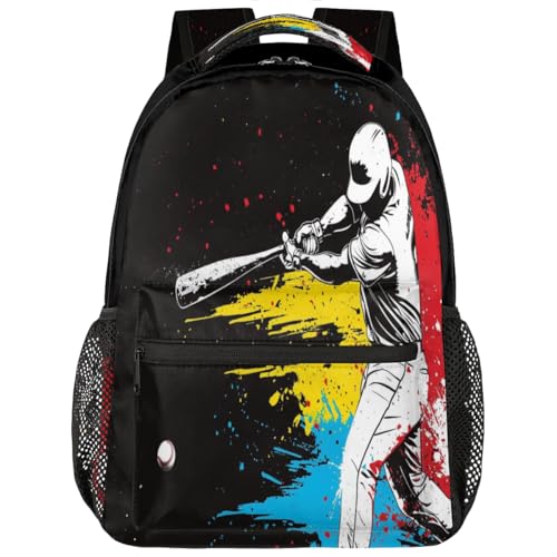 Pardick Watercolor Baseball Player Backpacks Travel Backpack for Women Men Waterproof Bookbag Laptop Backpack with Compartment Traveling Back Pack for Work, Sport, Gym - color: Baseball
