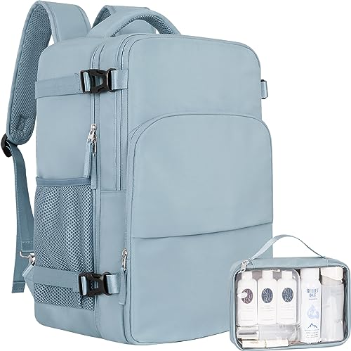 Sinaliy Travel laptop Backpack for Women, Personal Item Size Flight Approved, 16 Inch Laptop Bag with Multi-Pockets, College Computer Bag, Waterproof Carry On Backpack Casual Daypack Backpack - color: Light Blue, size: Large