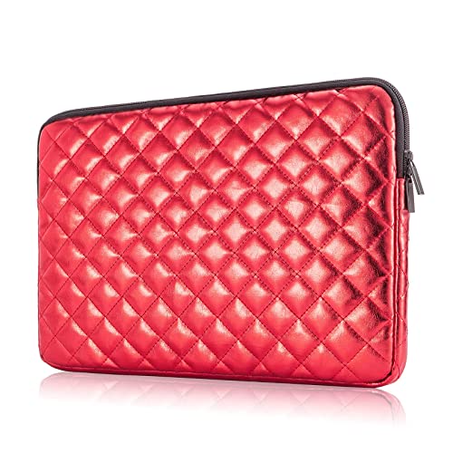 Puffy Laptop Sleeve 11 12 13 13.3 14 15 15.6 inch Case Protective Bag Quilted PU Leather Lined Padded - color: Red Quilted, size: 11-12 Inch
