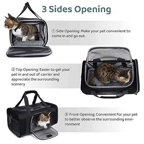 Wakytu TSA Approved Pet Carrier for Small Medium Cats and Dogs | Dog Carrier with Adequate Ventilation | 4 Mesh Windows, 3 Entrance, Locking Safety Zippers, Padded Shoulder Strap, Black - color: 1.0 Black, size: 17.7"L x 11.0"W x 8.3"H