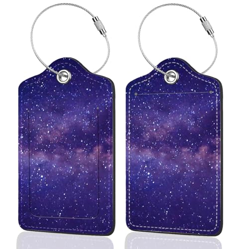 2Pack Luggage Tags for Suitcases, Cute Unique Pu Leather Cruise Luggage Tag with Privacy Cover ID Label Address Card and Metal Ring Suitable for Women Men Kids Travel Bag Purple Starry Sky - color: Purple Starry Sky