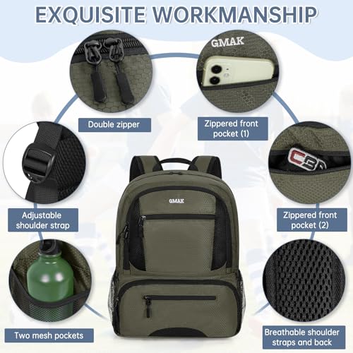GMAK Soccer Backpack for Youth, Soccer Bag with Ball/Shoe Compartment for Football/Basketball/VB, Lightweight Training Pack - color: Grey