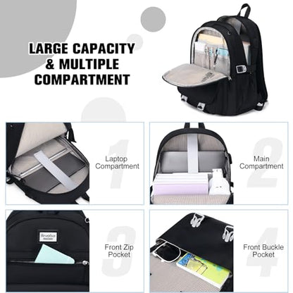 Bevalsa Backpack for Girls, 3PCS School Backpacks with Lunch Box - color: Black, size: 15.6 inch