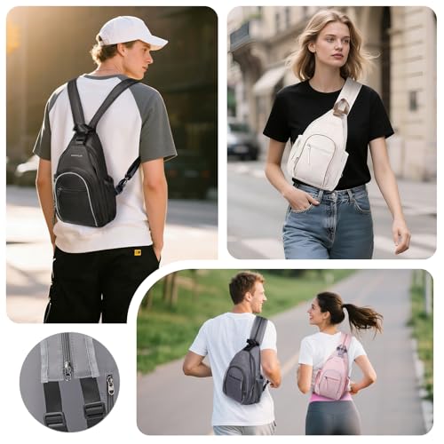 Crossbody Sling Bag with Water Bottle Holder, 8.3" Convertible Small Backpack Anti Theft Daypack, Chest Fanny Pack for Men Women, Grey - color: Grey