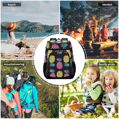 Tropical Pineapples Fruits Cooler Backpack Insulated Leak Proof Beach Cooler Bag Soft Lunch Picnic Hiking Camping Backpack Cooler - color: silver4