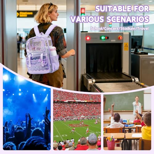 Clear Backpack for Girls,Transparent Backpack See Through Backpacks Stadium Event,Heavy Duty Clear Bookbag for School Purple - color: Dreamy Purple